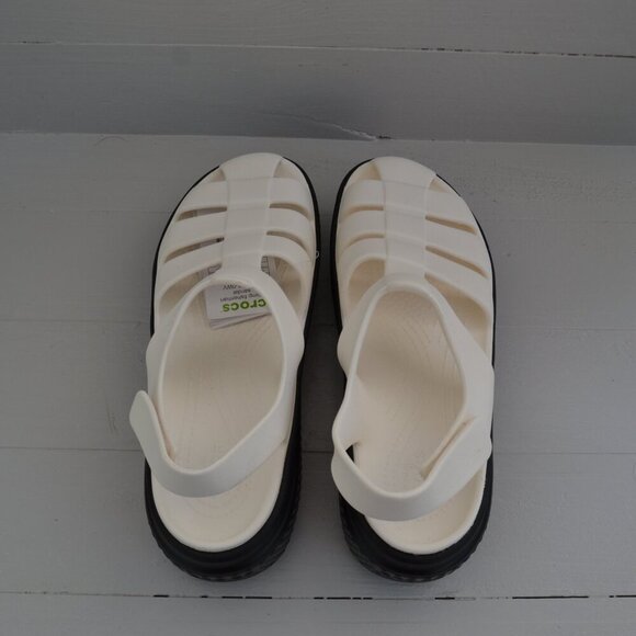 Crocs White Black Platform Sandals Women's 9 NWT Stomp Fisherman Shoes Summer - Picture 4 of 9